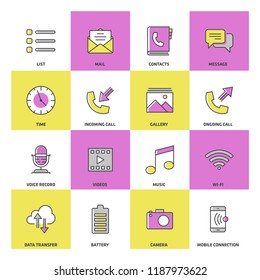 Mobile Phone and Media Elements Colored Icon Set