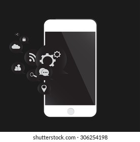 mobile phone media icons vector white for web use 
