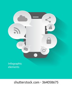 Mobile phone media icons vector for web use  with neon background