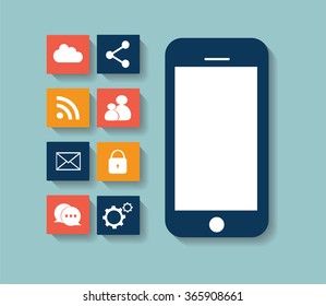 Mobile phone media icons vector for web use flat