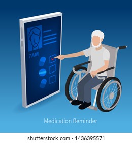 Mobile phone medication reminder concept illustration.