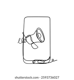 mobile phone and megaphone in continuous line drawing