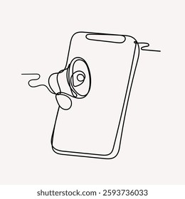 mobile phone and megaphone in continuous line drawing