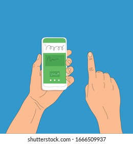 Mobile phone in men's hands. Vector illustration, can be used for animation.