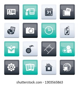 Mobile phone menu icons over color background - vector icon set