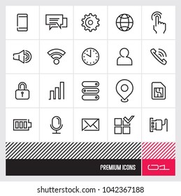 Mobile phone menu thin line vector icons. Web icons set.