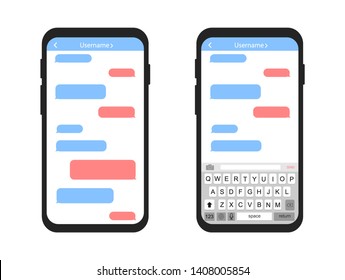 Mobile phone with message bubbles. Empty messages. Interface sms chat.