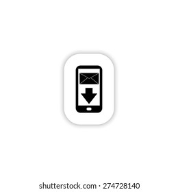 Mobile phone message icon on a white background with shadow 