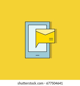 mobile phone and message icon on yellow background