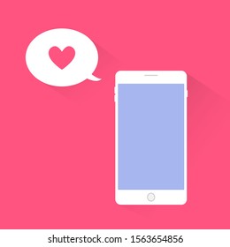 Mobile phone with a message of love. Declaration of love by phone. Love message flat. Vector