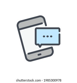 Mobile phone with message notification color line icon. Online chat on smartphone vector outline colorful sign.
