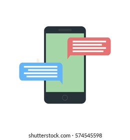 Mobile Phone With Messaging Icon. Hand hold smartphone. Creative flat design vector illustration.
