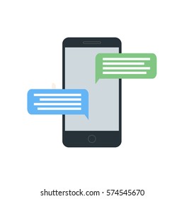 Mobile Phone With Messaging Icon. Hand hold smartphone. Creative flat design vector illustration.