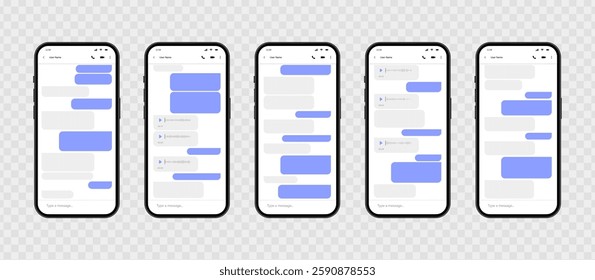 Mobile phone messenger app speech bubbles set