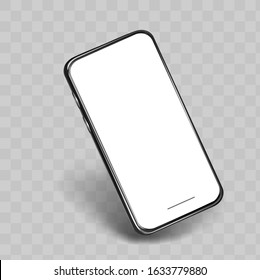 Mobile phone mock up side view on transparent background. Smartphone screen view. Mobile phone template.