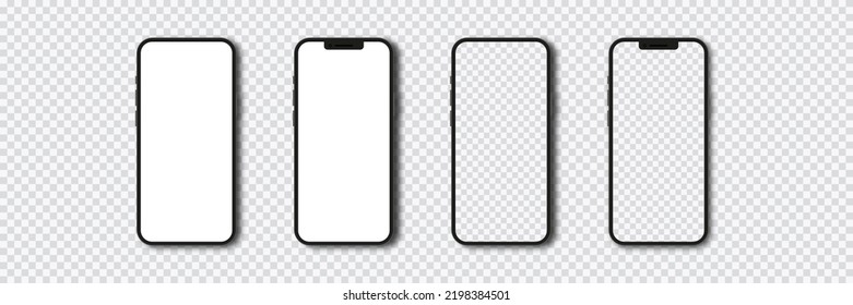 Burla por teléfono móvil. El teléfono celular se burla del conjunto de vectores. Plantilla aislada por teléfono inteligente con pantalla en blanco realista 3d. Pantalla vacía del dispositivo móvil.