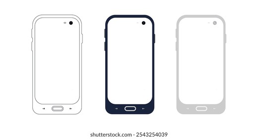 Mobile phone mockup front view. Smartphone mockup with white screen clay, flat vector, line style vector illustration