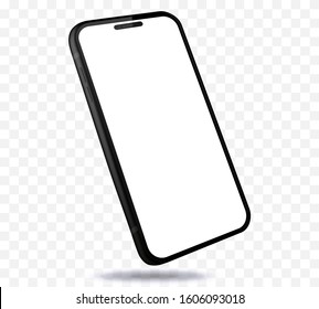 Mobile Phone Mockup With Perspective View. Black Smartphone Isolated on Transparent Background. 