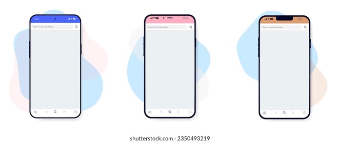 Mobilfunk-Mockup-Set - Sammlung von Smartphones mit leerem Browser-Bildschirm mit abstraktem Blog-Design-Element-Hintergrund. Flaches design, Vektorgrafiken