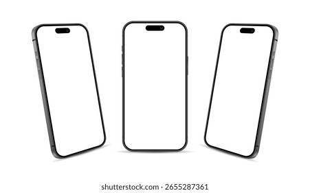 Montagem de telefone celular definido em estilo frontal e lateral para anúncio. Ilustração de vetor de dispositivos de smartphone realista