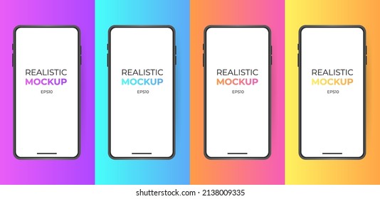 Mobile phone mockup set in gradient colored background. Phone with white screen for presentation product or app.