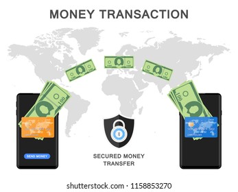 Mobile Phone Money Transaction All Around the World Safe transaction Illustration Vector Icon