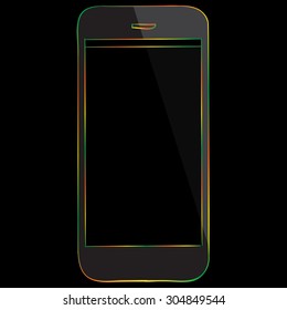 Mobile Phone Multicolored Icon isolated on black background.