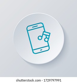 Mobile phone and music note, outline design. Cut circle with gray and blue layers. Paper style