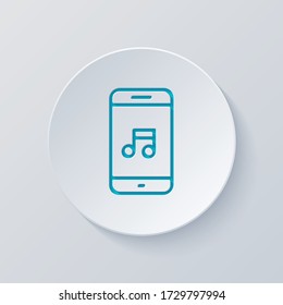 Mobile phone and music note, outline design. Cut circle with gray and blue layers. Paper style