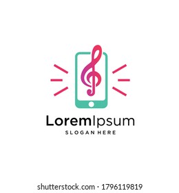 Mobile Phone Music With note music Vector Icon Illustration. Music And Technology 
