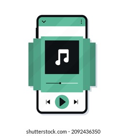 Mobile phone music player app. Phone playing audio song. Illustration vector