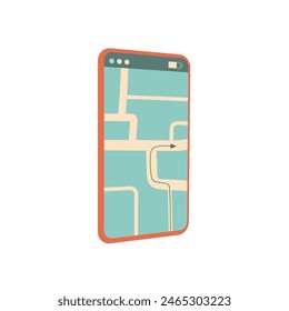Handy mit Navigations-App isoliert auf weißem Hintergrund. Karte in einem Handy-Gerät. Vektorgrafik flache Abbildung.