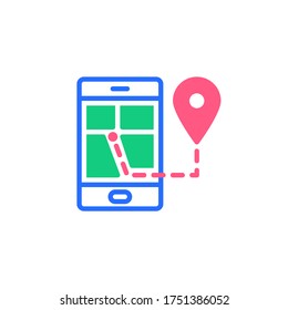 Mobile phone navigation flat icon, vector sign, Smartphone GPS navigator colorful pictogram isolated on white. Symbol, logo illustration. Flat style design