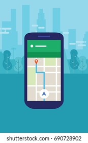 mobile phone navigation map into city screen smart-phone application vector travel