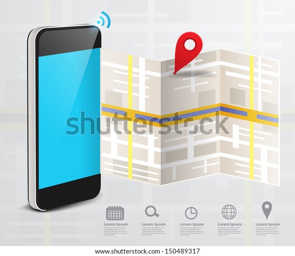 Mobile phone with navigation system, Vector\
illustration modern template\
design