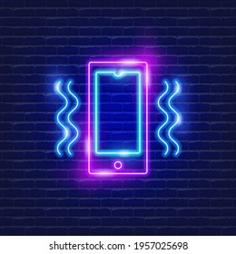 Mobile phone neon icon. Vector illustration for design website, advertising, promotion, banner. Technology concept.