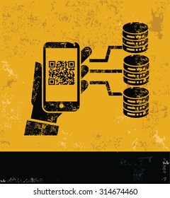 Mobile phone and networking concept design, yellow grunge vector