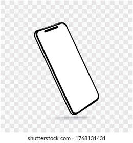 El teléfono móvil es nuevo y negro. Parodia de Vector para smartphone con perspectiva sobre fondo transparente.