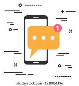mobile phone with new chat message notification. smartphone and chatting bubble. Text new messaging flat design concept.