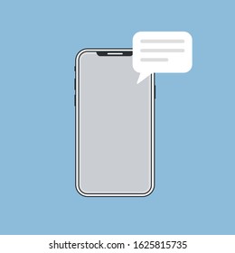 mobile phone with new chat message notification. smartphone and chatting bubble. Text new messaging flat design concept.aging flat. new comment