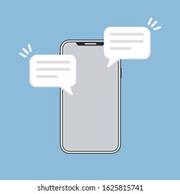 mobile phone with new chat message notification. smartphone and chatting bubble. Text new messaging flat design concept.aging flat. new comment