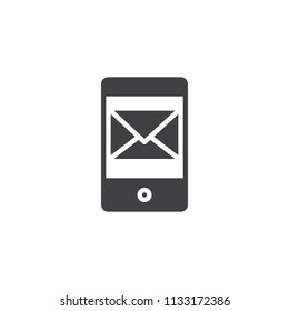 Mobile phone with new mail vector icon. filled flat sign for mobile concept and web design. Sms letter on smartphone simple solid icon. Message symbol, logo illustration. Vector graphics