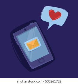 Mobile phone with a new message. Romantic message, invitation to the date, love. Valentine's Day. Vector cartoon illustration.
