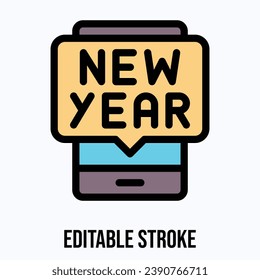 Mobile Phone New Year Text Vector Icon, Happy New Year Vector Icon, Smartphone Vector Icon.