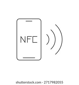 Mobile phone with NFC text and wireless signal waves.