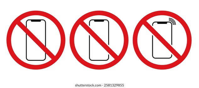 mobile phone not allowed or don't use mobile sign isolated on white. No phone sign on white background. Sign prohibiting the use of the phone here. ban on cell phone, vector illustration