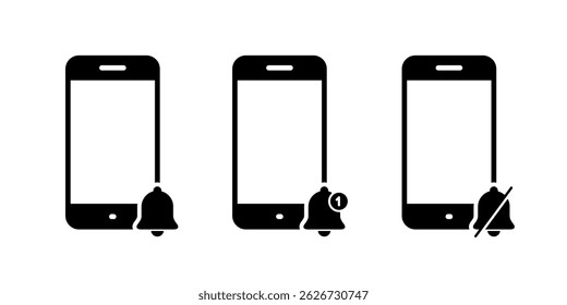 Mobiltelefon mit Benachrichtigungsglocken-Symbol. Symbol für Handyalarm