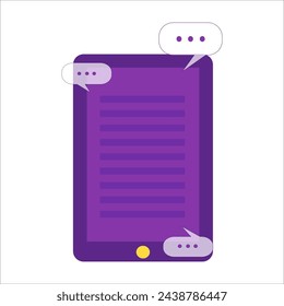 Mobile phone notification icon isolated over white background.Technology device alert graphic element.Smartphones display and messages display symbol in purple ,white and yellow color palette.