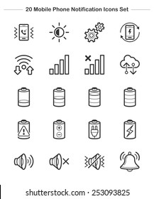 Mobile Phone Notification Icons set, Line icon - Vector illustration