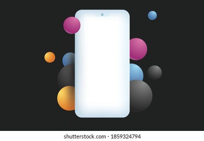 Mobile phone on abstract background with colorful bubble design for poster advertising web banner or online sale, online shopping, discount campaign, minimal style.